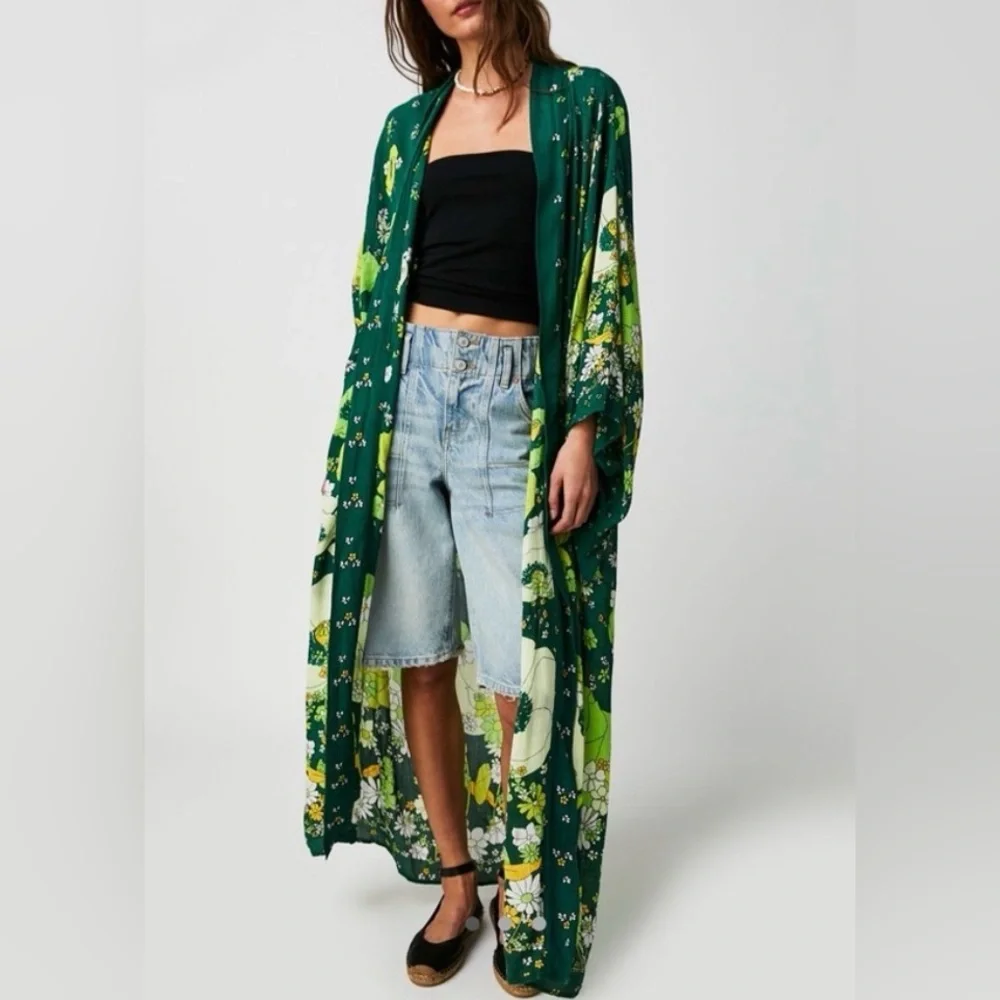 Free People Hidden Hills Floral Boho  Maxi Kimono Duster - Picture 4 of 15
